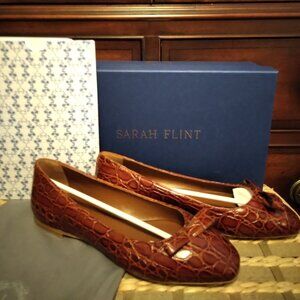 Sarah Flint Natalie Embossed Toffee Colored Ballerina Flat NIB US7